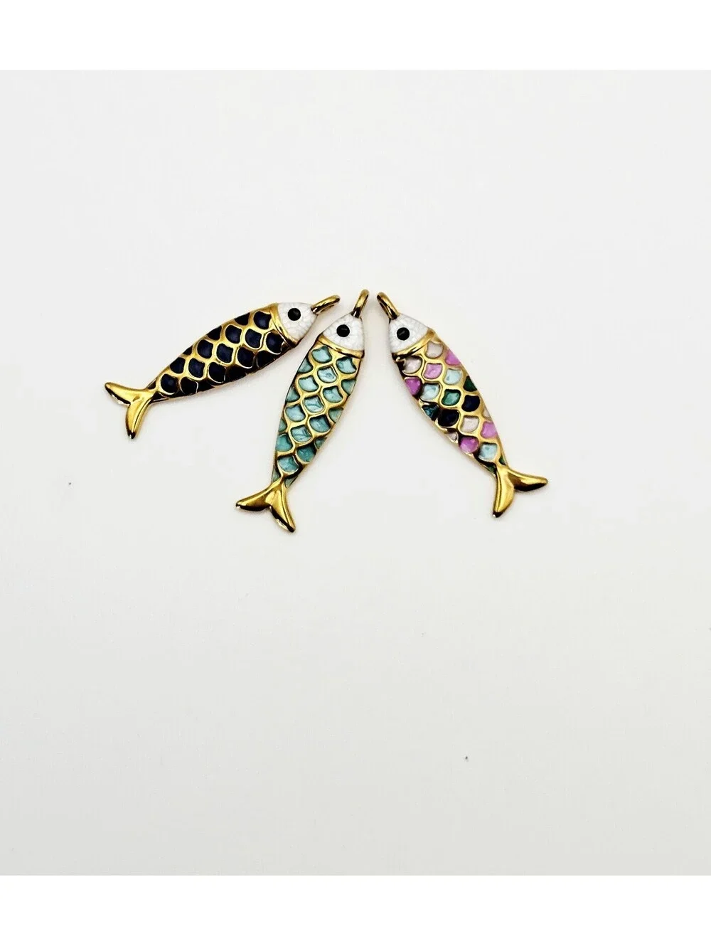 3 Trendy Enamel Fish Charms for Carabiners Gold Stainless Steel $87 MSRP